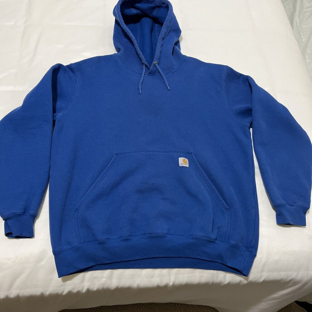 Carhartt Blue Fleece Pullover Hoodie Kangaroo Pocket Mens L Long Sleeve